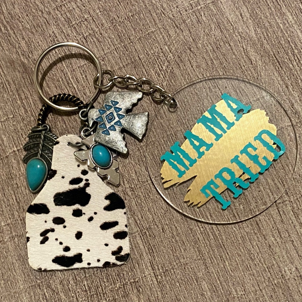 Mama Tried Cowhide Keychain